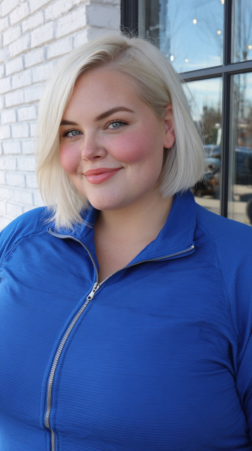 Platinum Chin-Length Blunt Bob with Subtle Root Smudge