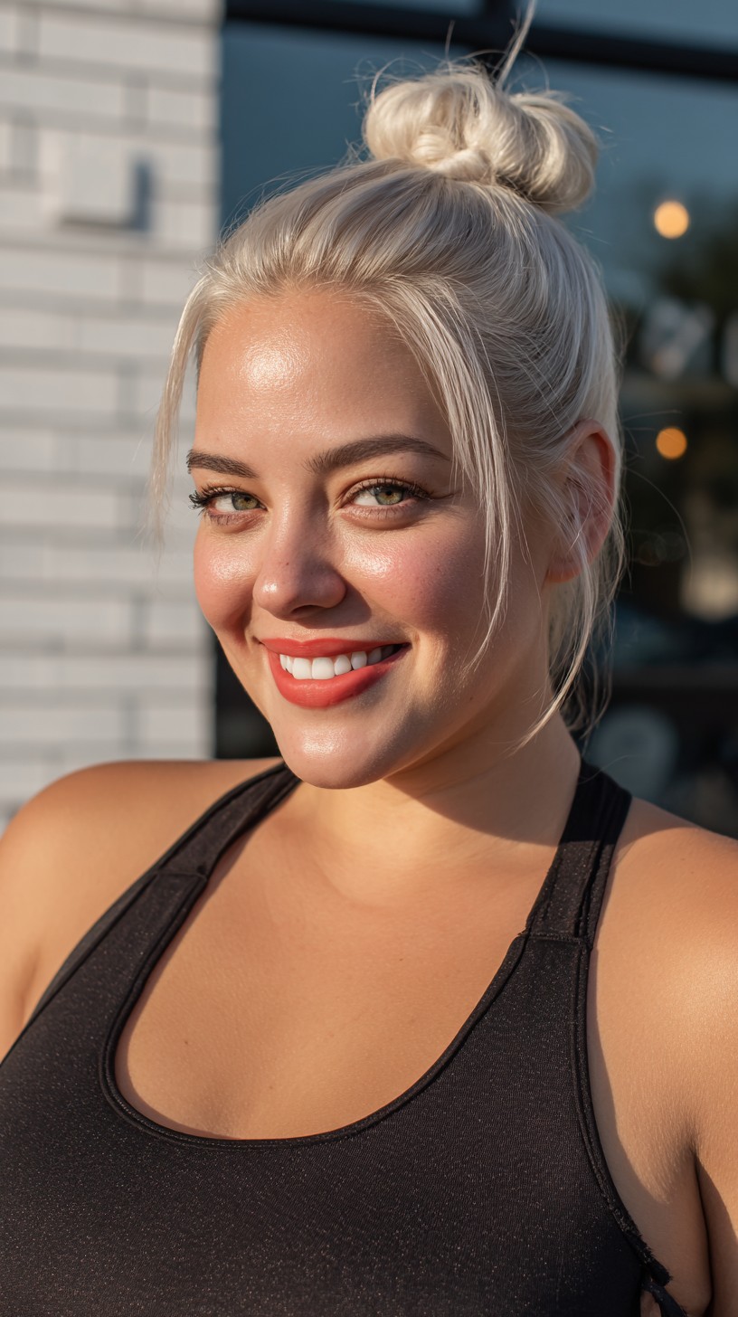 Platinum High Bun with Face-Framing Tapers