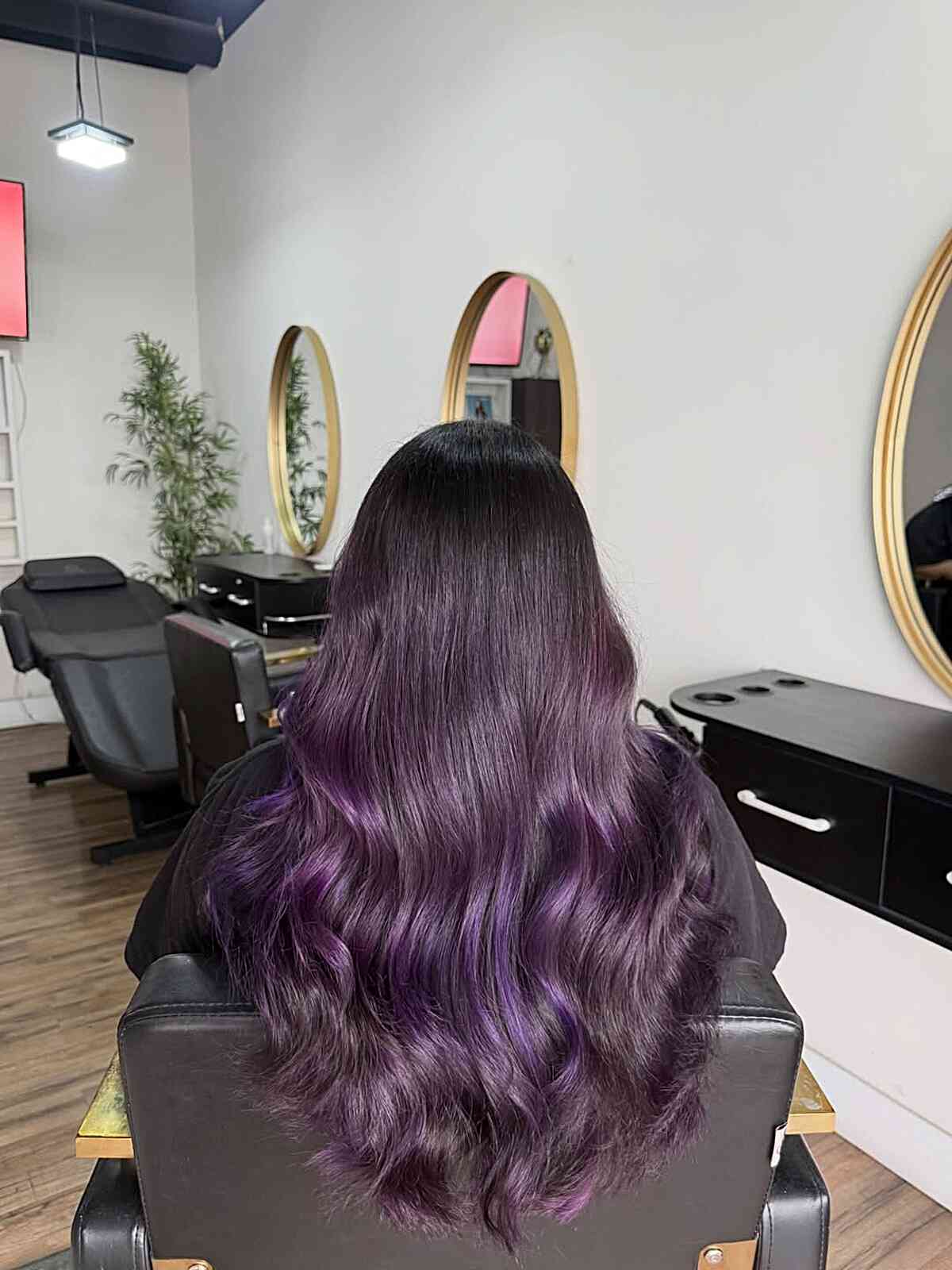 Purple Balayage with Soft Waves