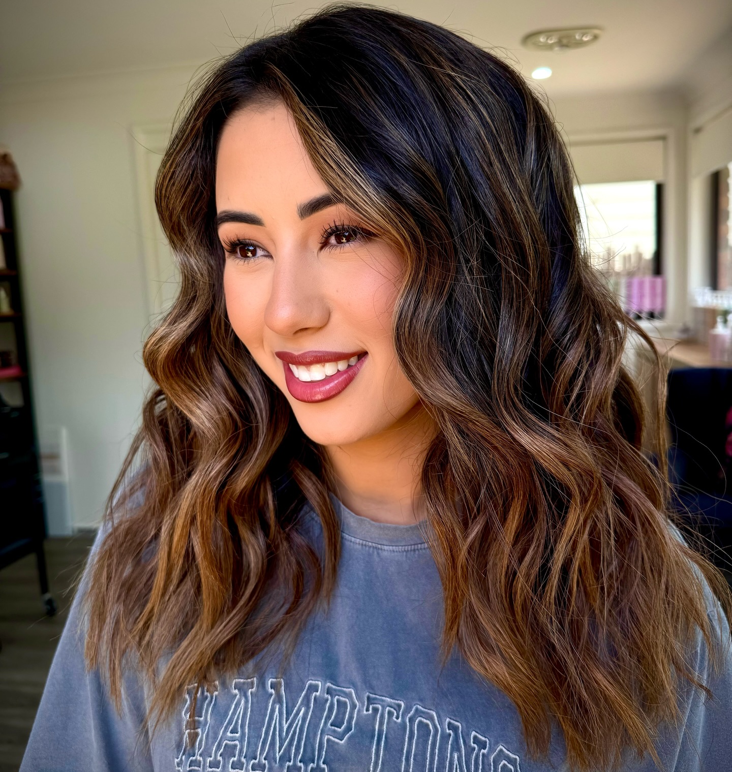 Rich Chocolate Long Waves with Caramel Framing Highlights