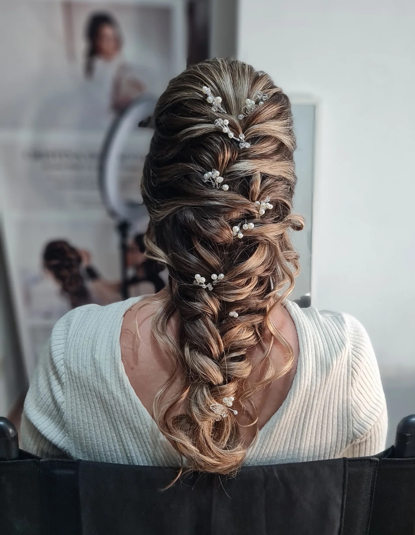 Romantic Pulled-Through Braid with Wired Pearl Clusters