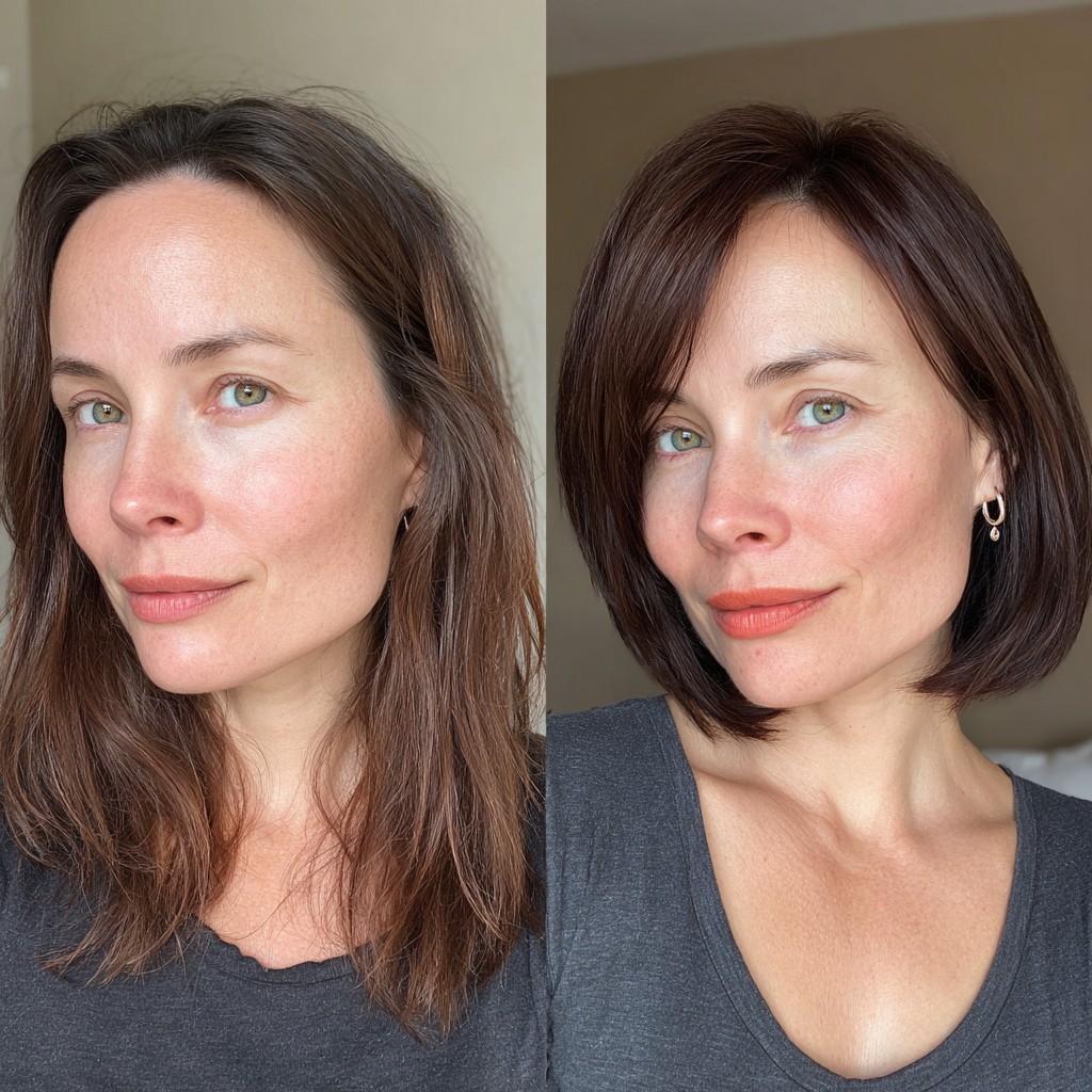 Rounded Chin-Length Bob with Side-Swept Face-Framing Layers