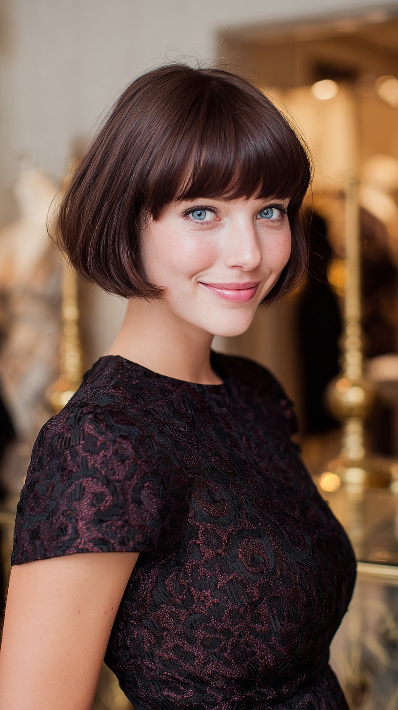 Rounded Chin-Length Bob with Soft Blunt Fringe