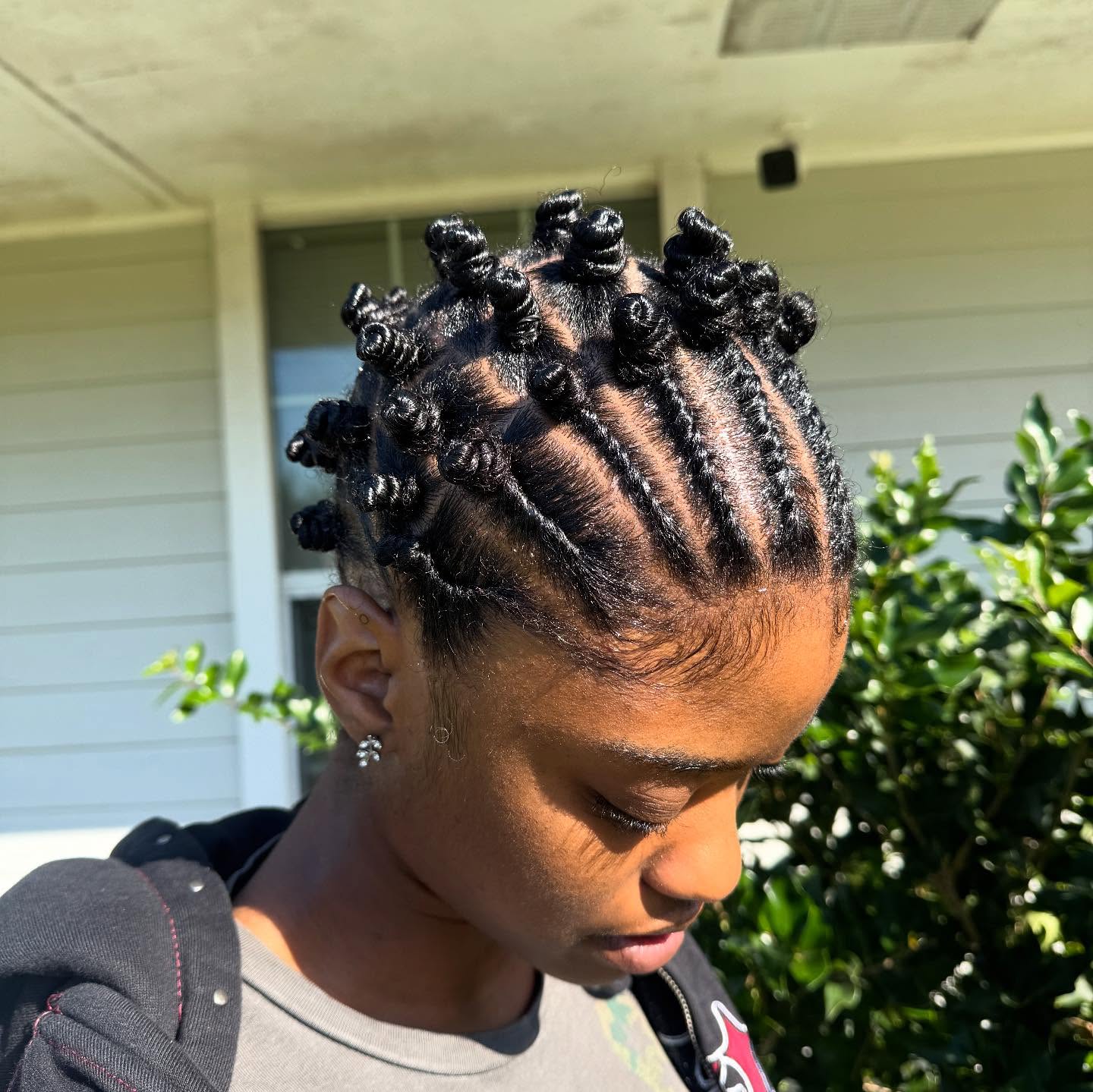 Rowed Cornrows Transitioned Into Mini Bantu Knots