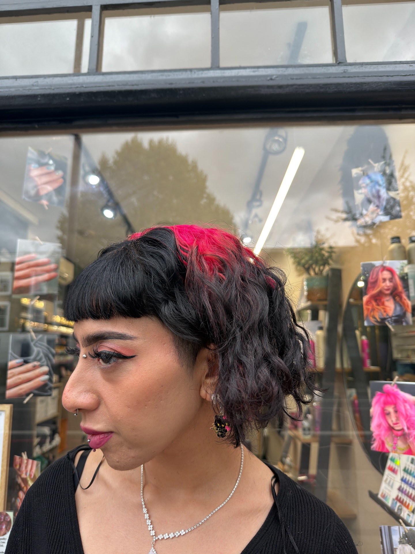 Short Textured Bob with Micro Fringe and Magenta Peekaboo Panel