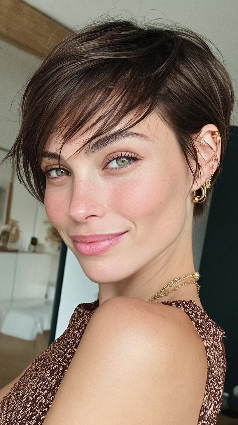 Short Textured Side-Swept Pixie with Razor-Textured Ends