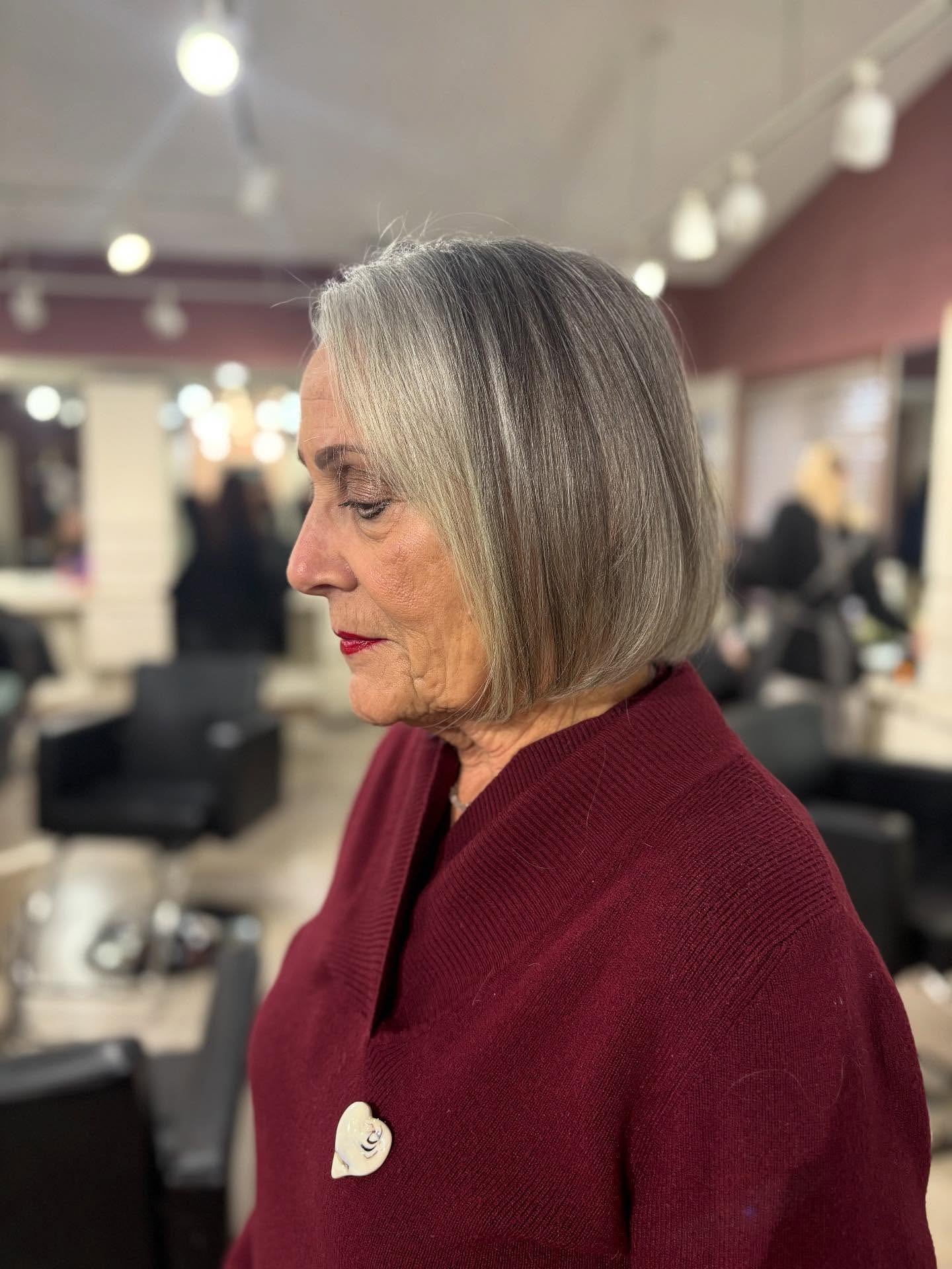 Silver Angled Chin-Length Bob with Interior Graduation