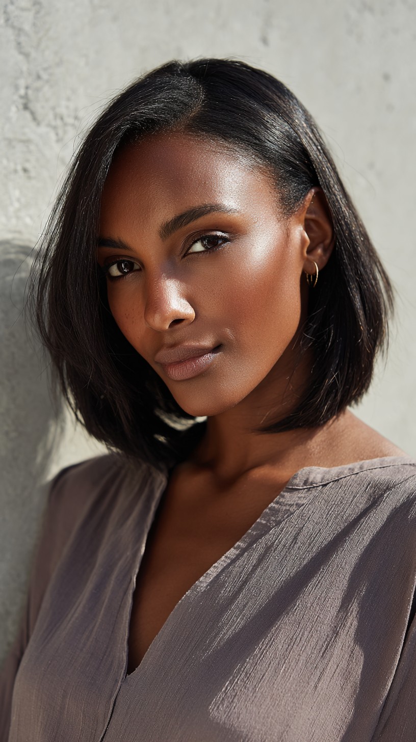 Sleek Chin-Length Blunt Lob with Gentle Underturn