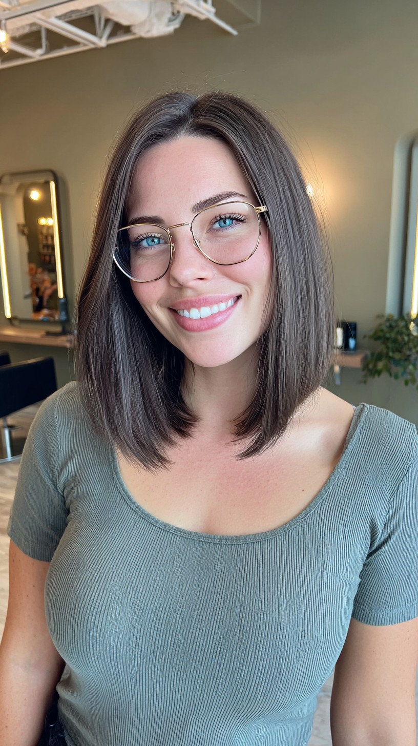 Sleek Collarbone-Skimming Blunt Lob with Interior Graduation