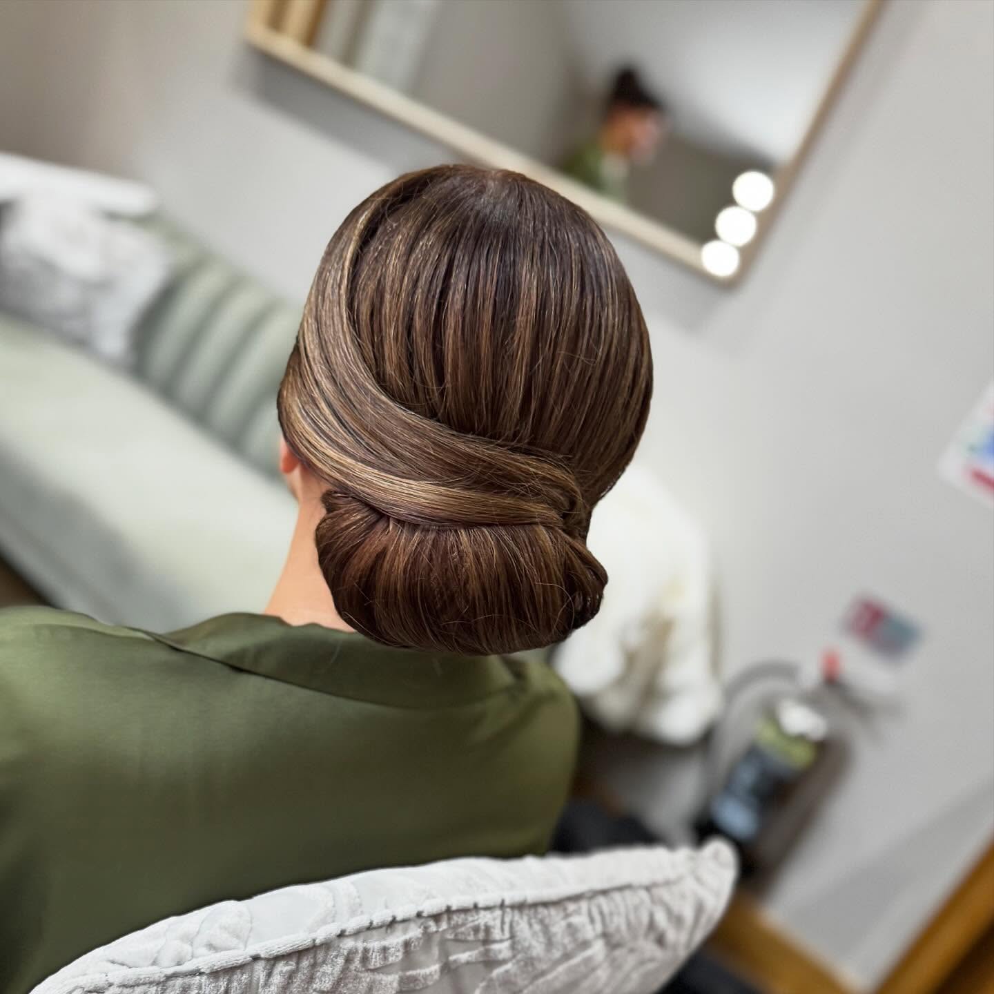 Sleek Wrapped Low Chignon with Carved Crown Band