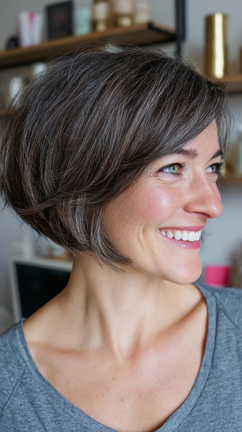 Smoky Salt-and-Pepper Graduated Chin-Length Bob