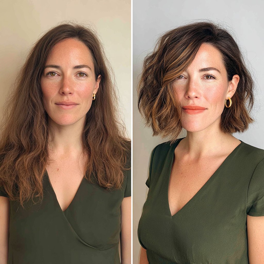 Soft Angled Wavy Lob with Deep Side Root Melt