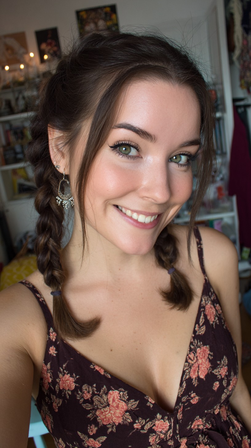 Soft Boho Double Braids with Face-Framing Tendrils