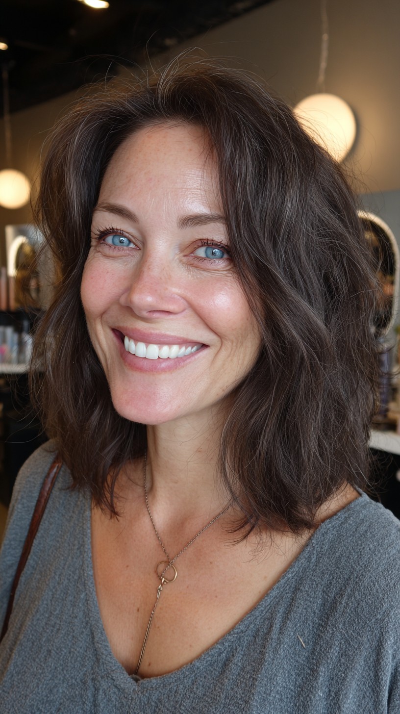 Soft Brushed Mid-Length Lob with Natural Gray Blend