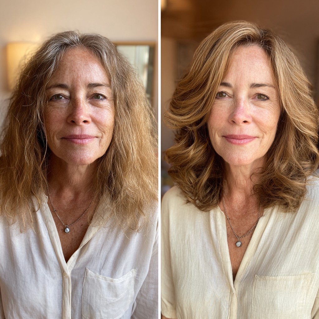 Soft Layered Shoulder-Length Blowout with Feathered Face-Framing