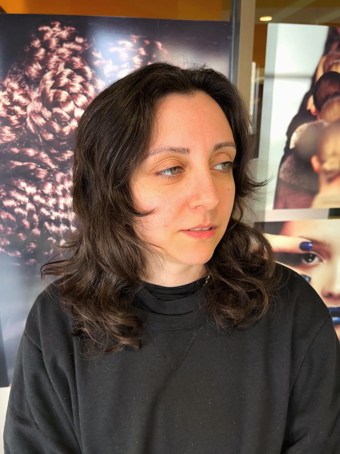 Soft Mid-Length Layered Cut with Outward Flicks and Center-Part Lift