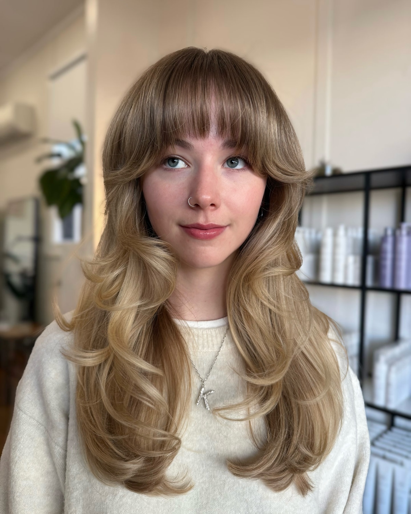 Soft Rolled Long Layers with Blended Curtain Fringe