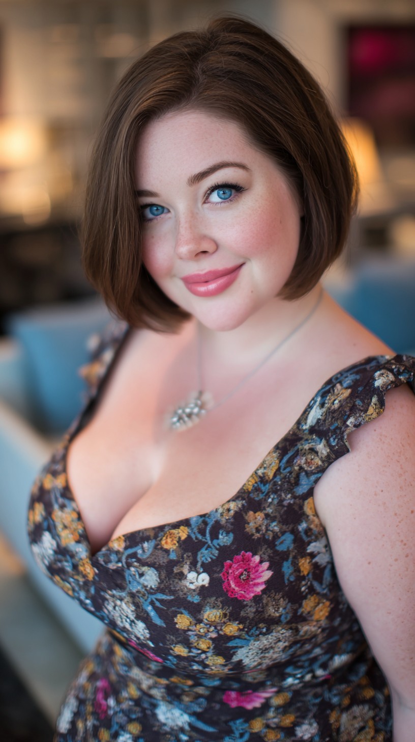 Soft Rounded Chin-Length Bob with Side Part and Interior Bevel