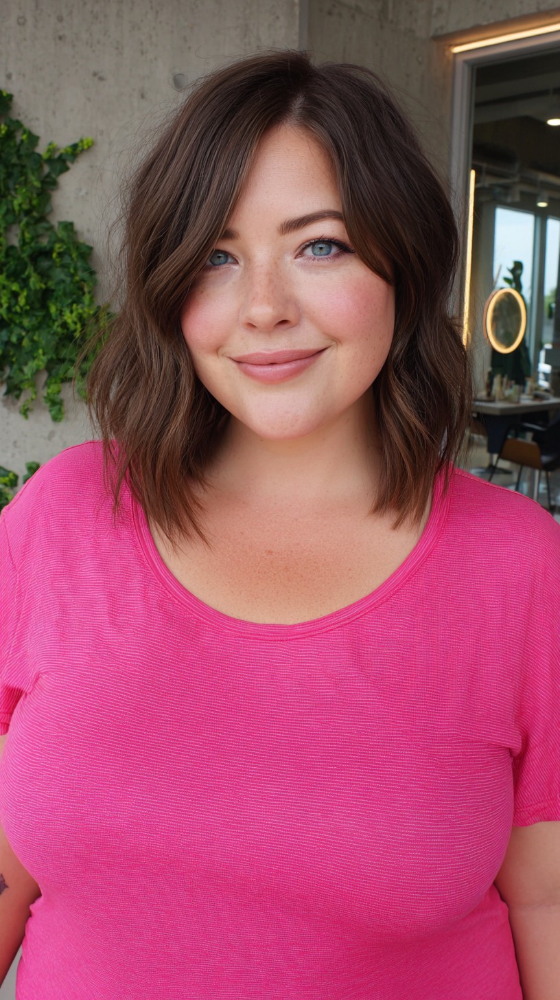 Soft Textured Collarbone Lob with Curtain Fringe