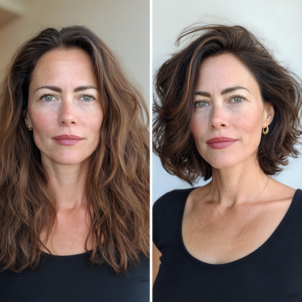 Textured Chin-Length Layered Bob with Deep Side Root Depth