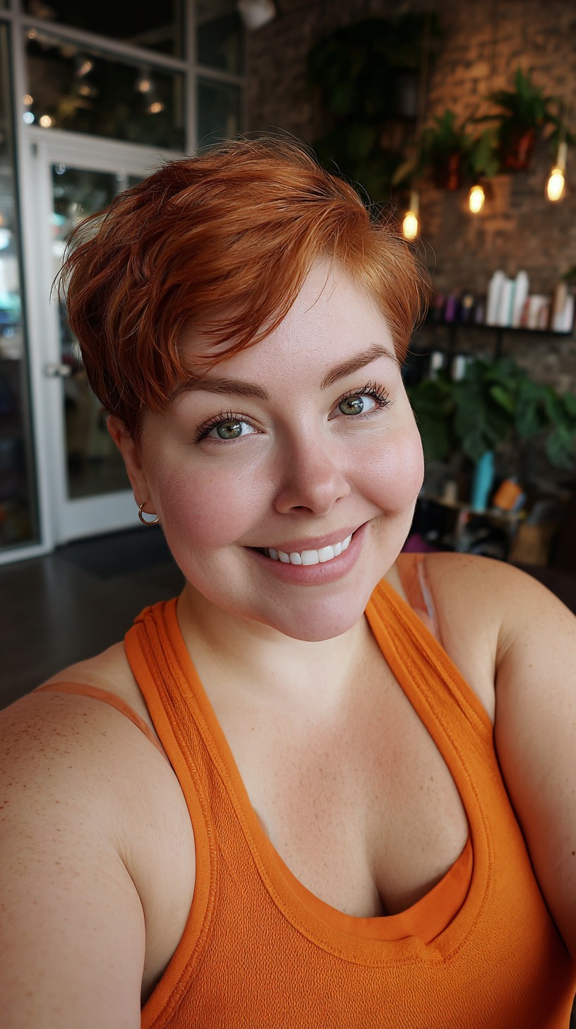 Textured Copper Pixie with Side-Swept Fringe
