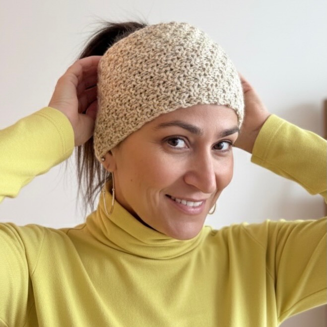 Textured Knit Headband with High Ponytail and Soft Hairline Tendrils