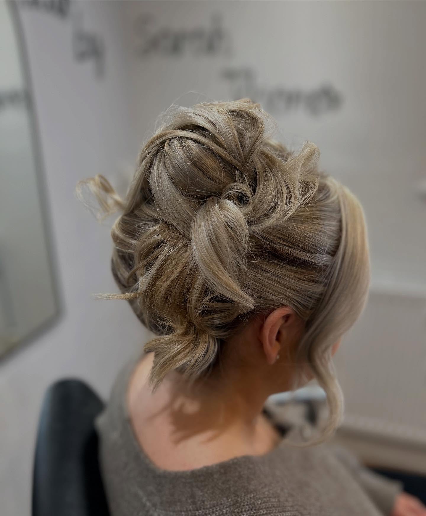 Textured Petal Loop Updo with Ash Blonde Dimension