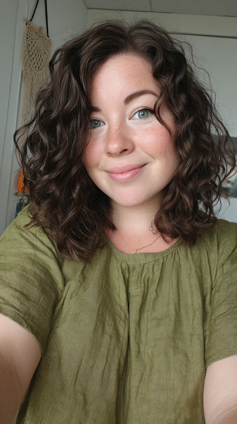 Textured Shoulder-Length Curly Bob with Soft Layers