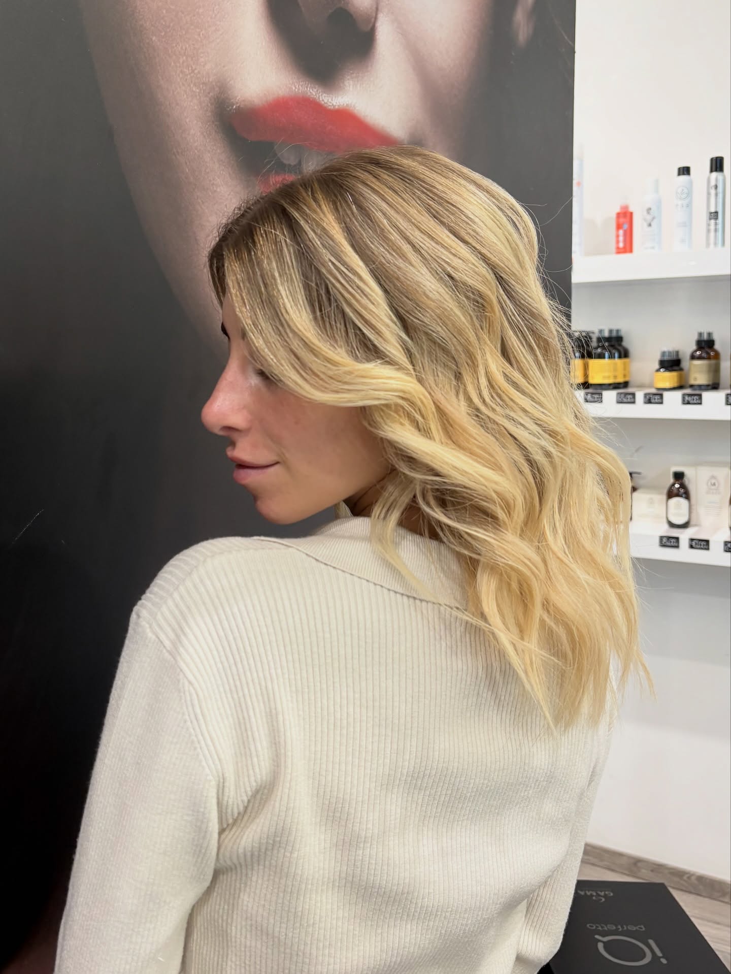 Textured Shoulder-Length Lob with Root Melt and Face-Framing Layers