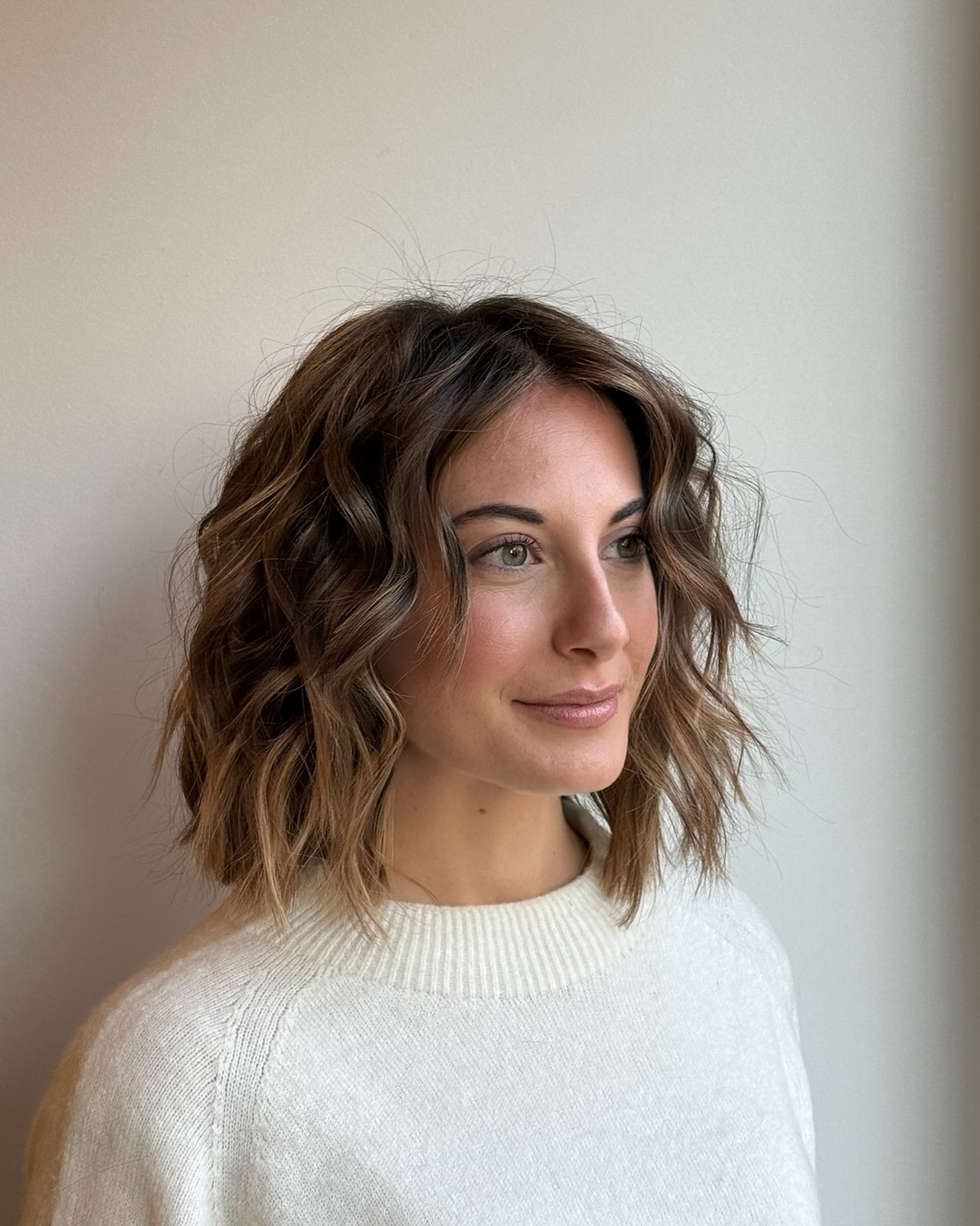 Textured Shoulder-Length Wavy Lob with Subtle Face-Framing