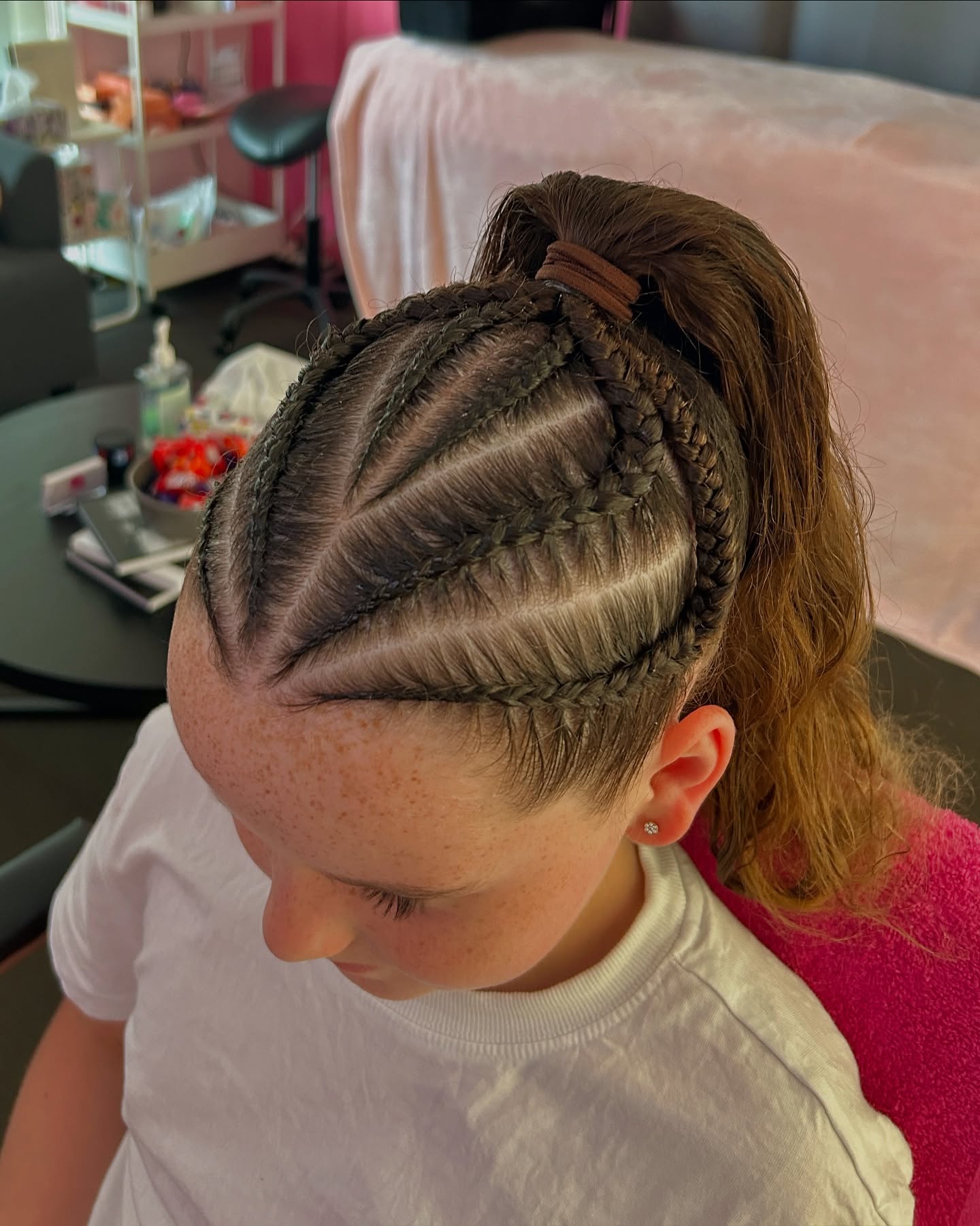 Triangular Feed-In Cornrows with High Ponytail