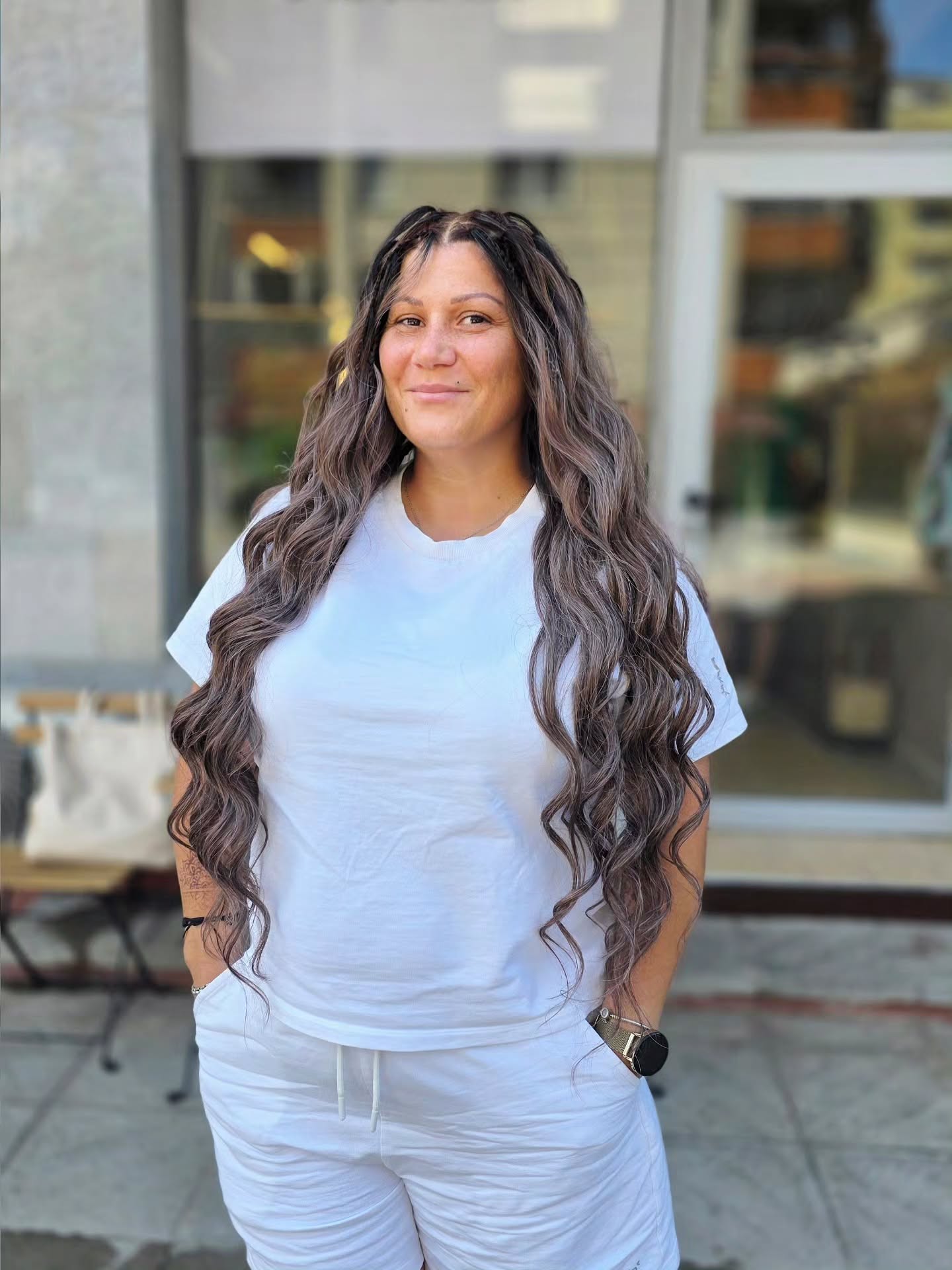 Waist-Length Ash Brown Waves with Mini Curtain Framing