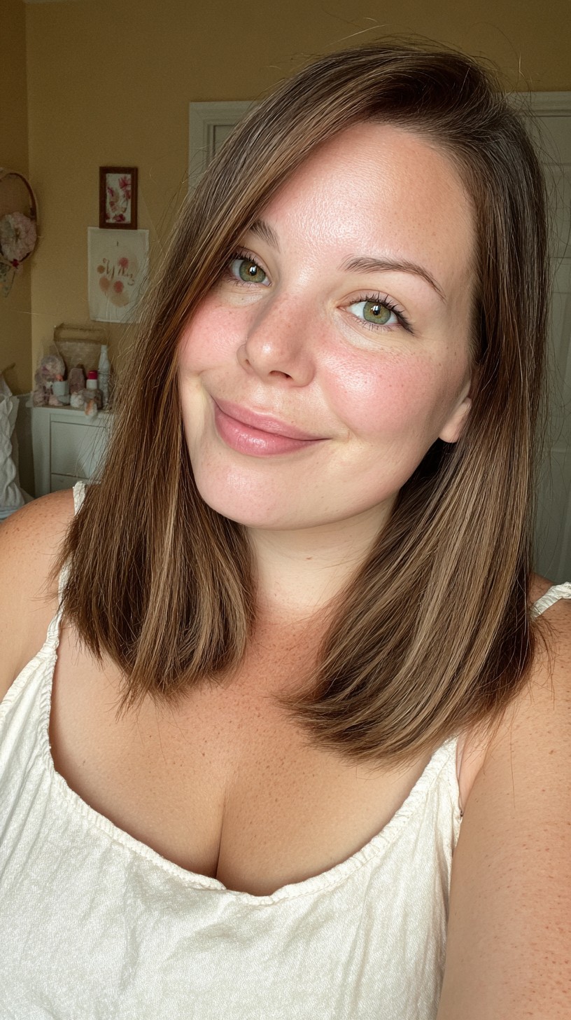 Warm Ash Brunette Mid-Length Blunt Lob with Subtle Face-Framing