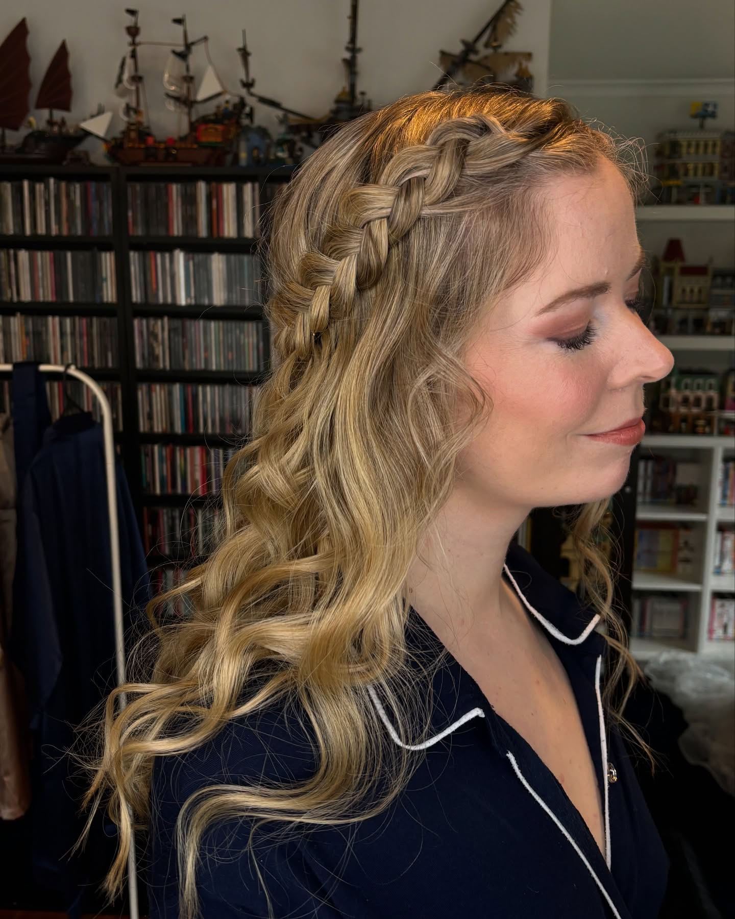Wide Dutch Crown Braid with Beachy S-Waves