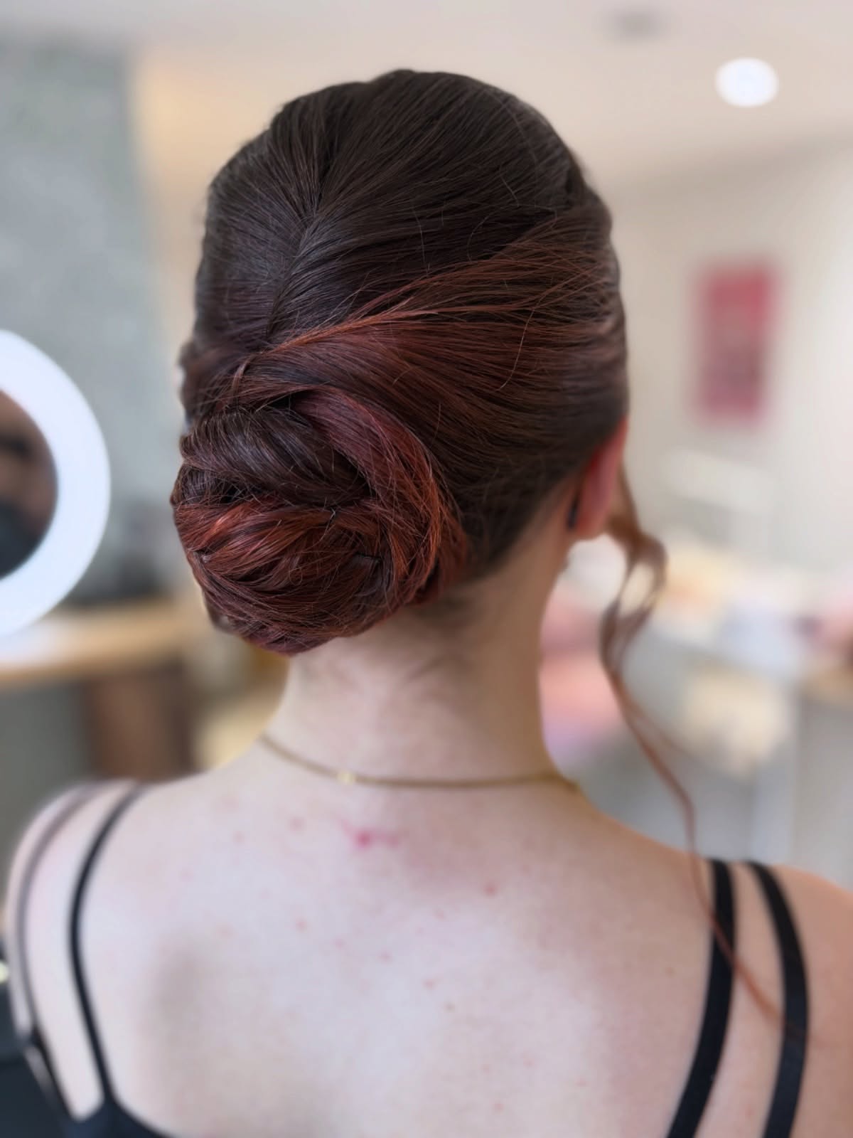 Wrapped Low Rosette Bun with Copper Ribboning