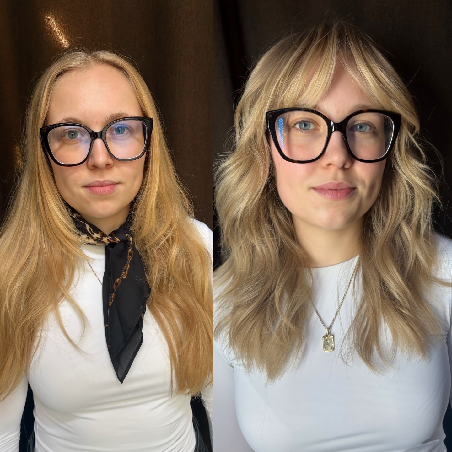 Ash-Beige Curtain Bangs with Soft Textured Layers
