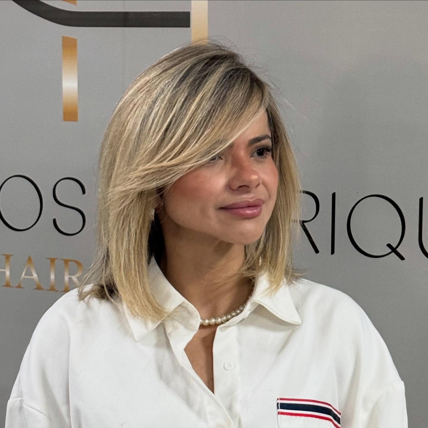 Beige Balayage Angled Lob with Long Side Sweep