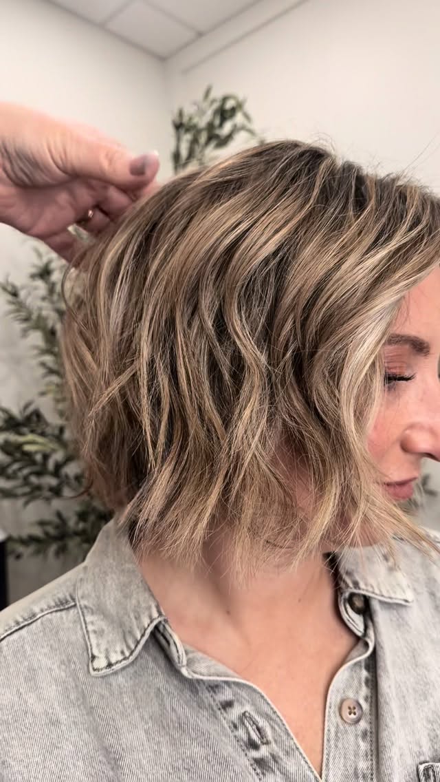 Beige-Blonde Textured Blunt Lob with Internal Point Cutting