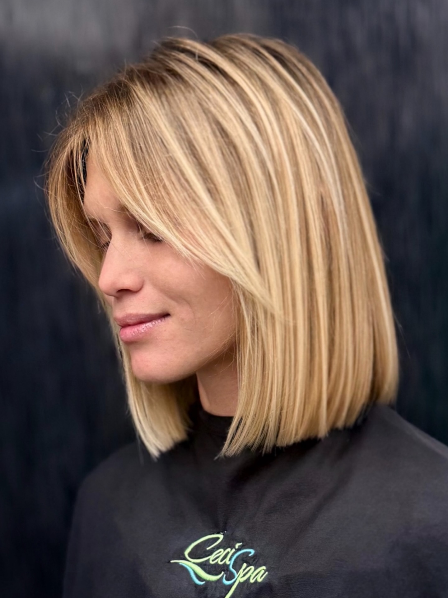 Buttery Blonde Shoulder-Grazing Lob with Piecey Curtain Fringe
