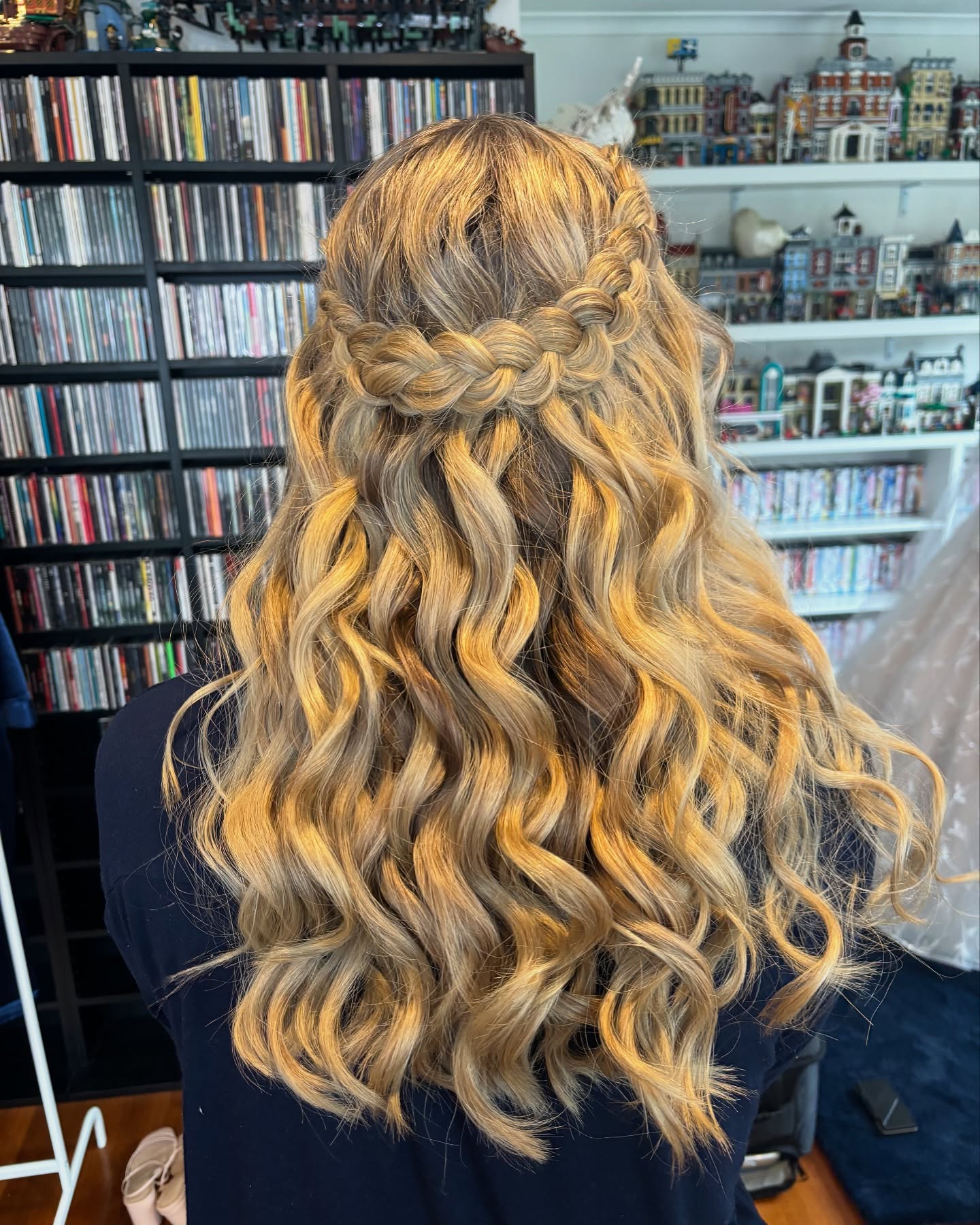 Chunky Braided Crown with Warm Blonde Beach Waves