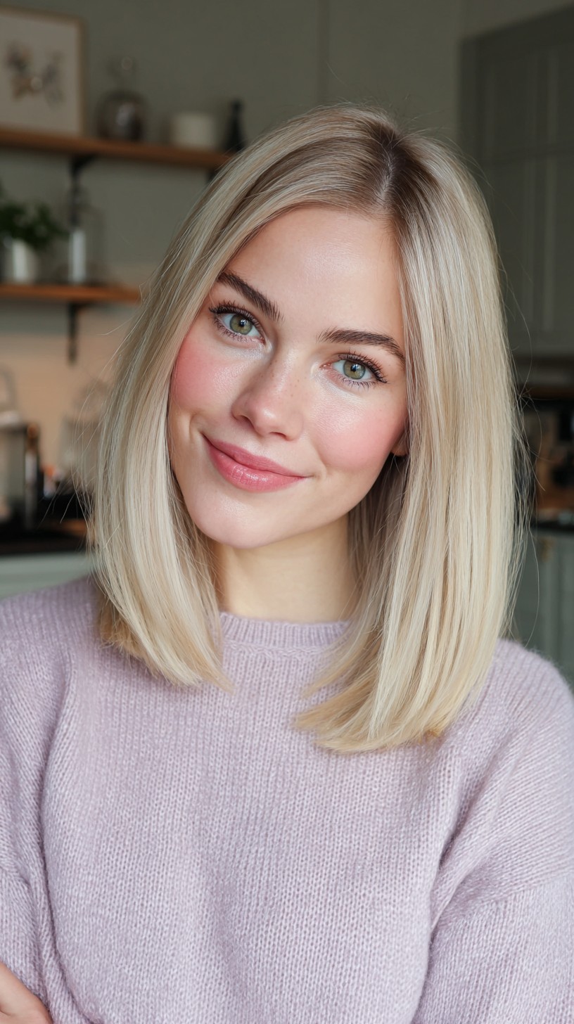 Clean Platinum Blunt Lob with Soft Interior Bevel