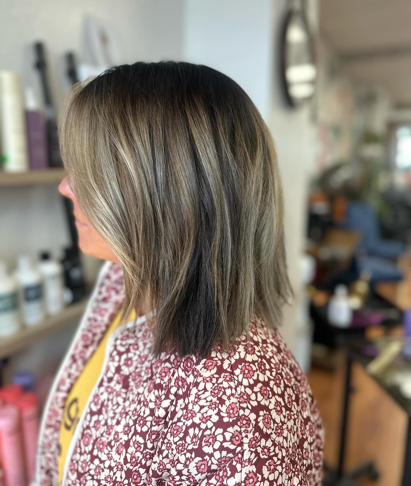 Cool Ash Blunt Lob with Hidden Lowlights and Soft Face Frame