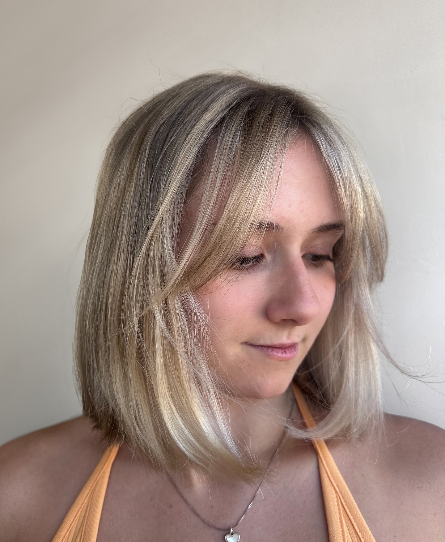 Cool Ash Blunt Lob with Soft Curtain Fringe