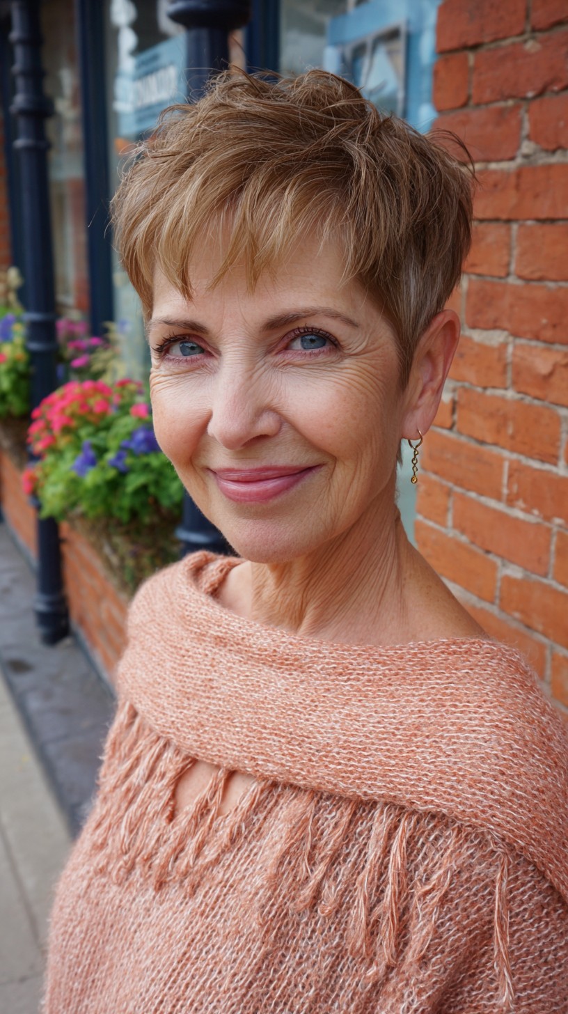 Cropped Tapered Pixie with Wispy Micro-Fringe and Warm Caramel Babylights
