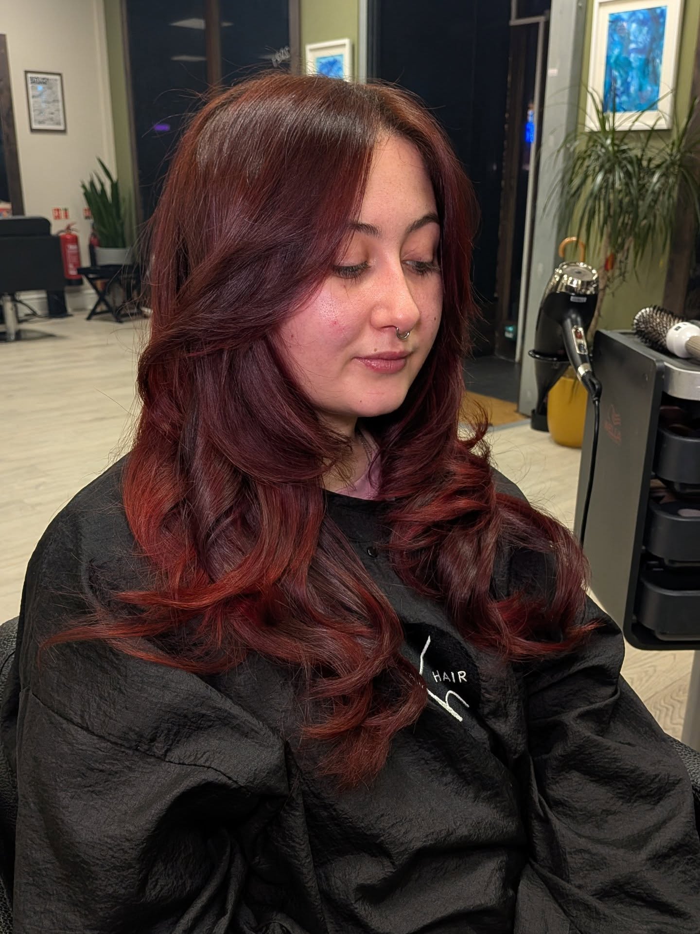 Deep Burgundy Long Layered Cut with Soft Barrel Flip