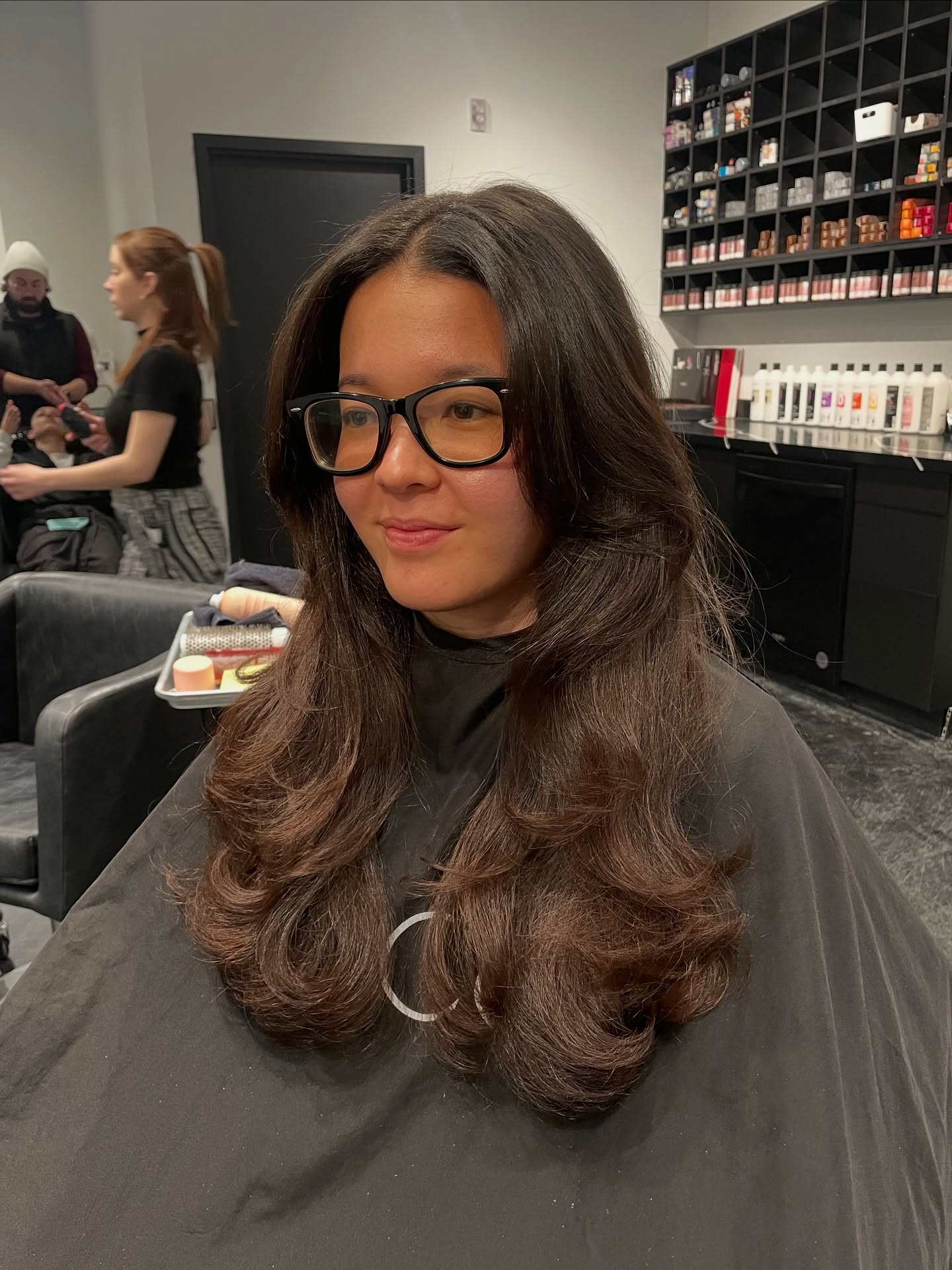 Deep Chocolate Rounded Blowout with Face-Framing Curtains