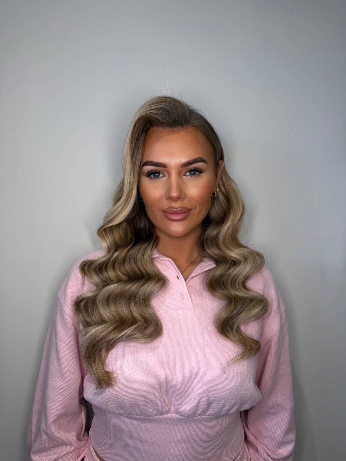 Elongated Finger Waves with Warm Ash Blonde Balayage