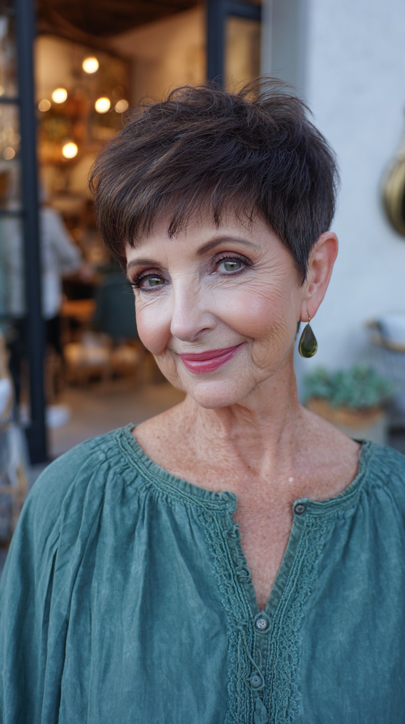 Feathered Micro-Pixie with Short Fringe and Lifted Crown