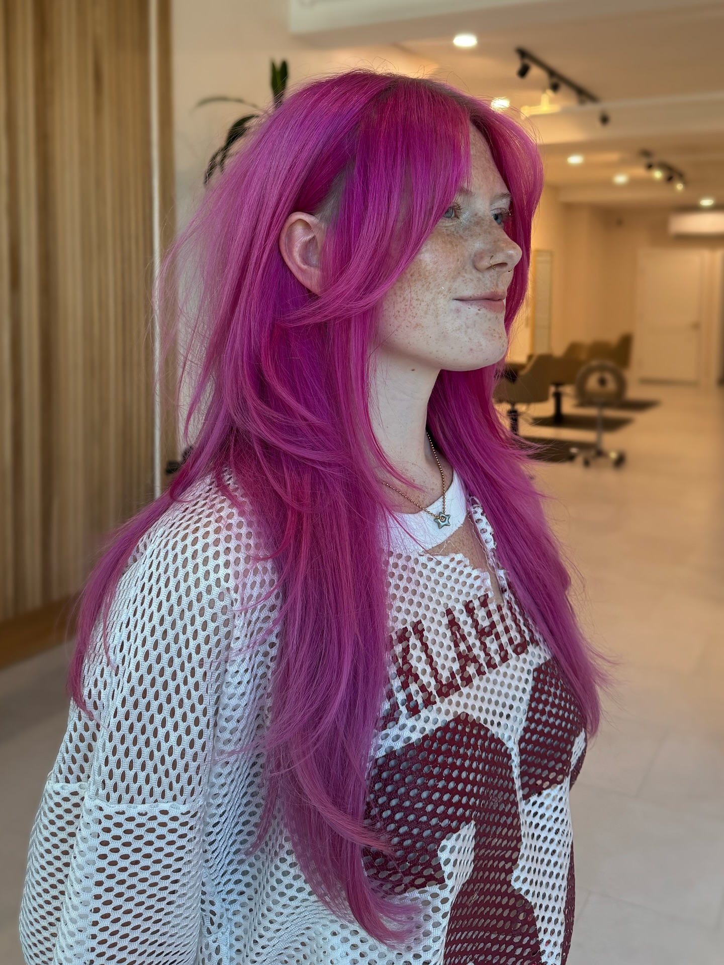 Fuchsia Feathered Long Layers with Curtain Fringe
