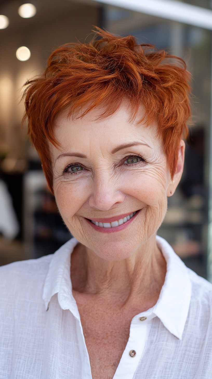 Ginger Tousled Pixie with Lifted Crown and Feathered Micro-Fringe
